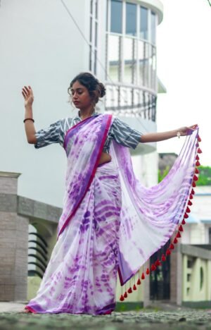 Purple Mul Cotton Tie Dye Saree