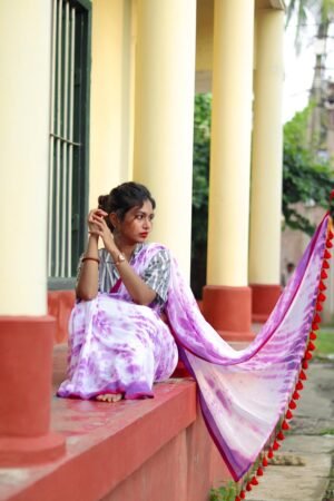 Purple Mul Cotton Tie and Dye Saree